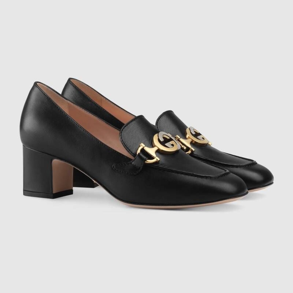 Gucci Zumi GG Logo Black Leather Loafers Size EU 38